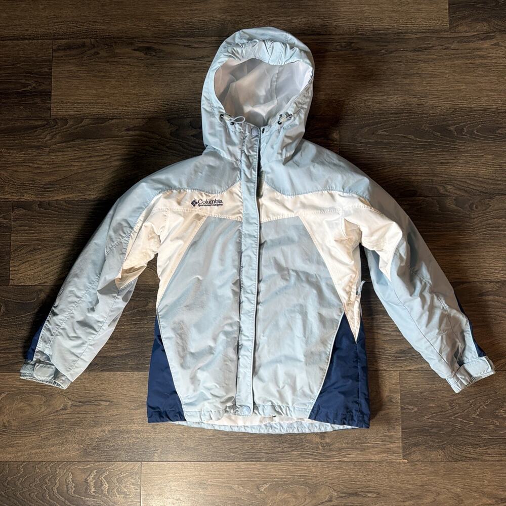 VTG Columbia Sz M Interchange 3 in 1 Jacket Fleece Lined Blue White Outdoor Ski